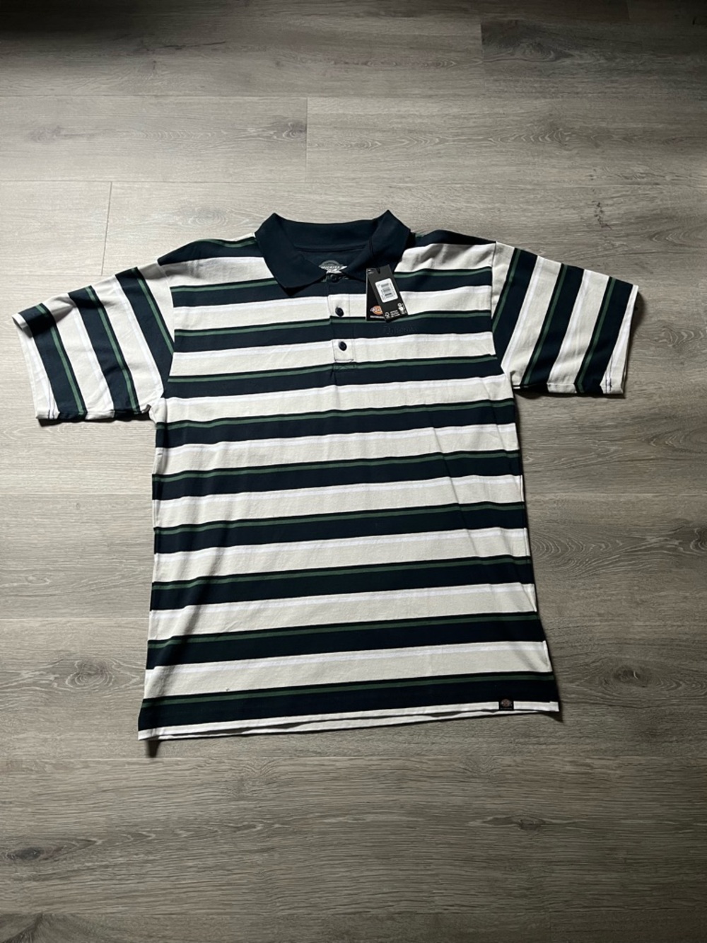 Men’s Dickies Striped Polo Shirt in White and Dark Green Brand New